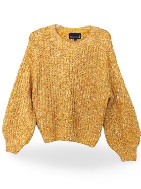 Broadway 38 Multi-texture woven knit balloon sleeve sweater dark yellow Sz Large